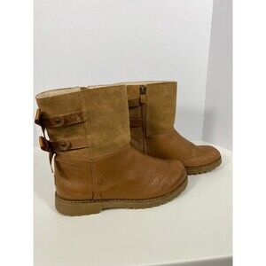 UGG Big Girls Size 4 / EU 36 Brown Leather & Suede Bow Back Boots